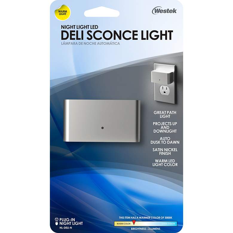 Image 4 Deli 2 1/4" Wide Satin Nickle Dusk to Dawn LED Night Light more views