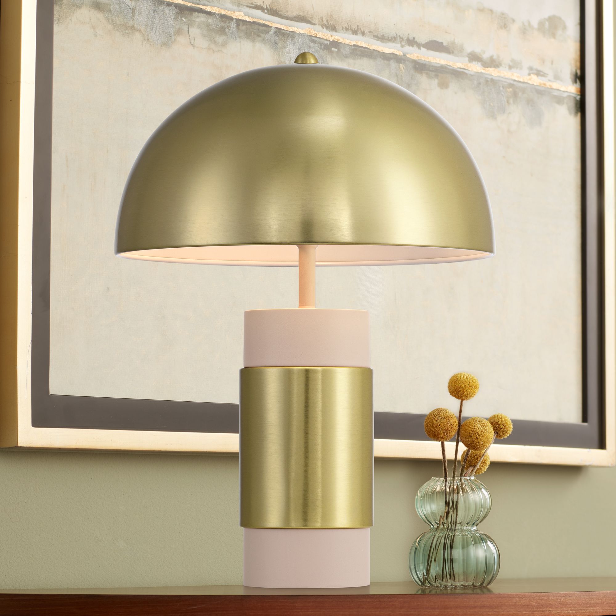 Delia 16" High Antique Brass Mushroom Accent Table Lamp Set of 2