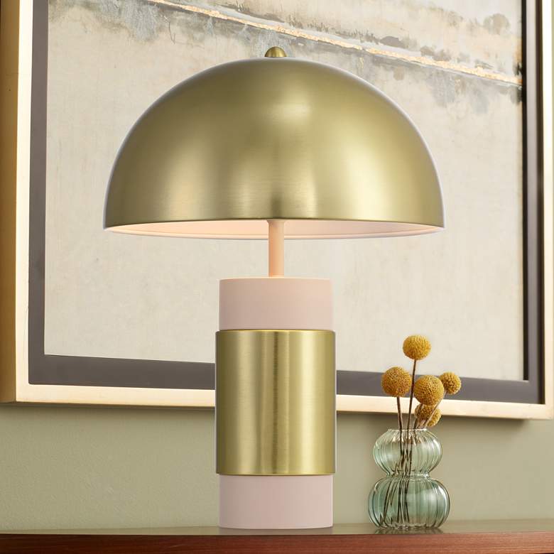 Image 1 Delia 16" High Antique Brass Mushroom Accent Table Lamp