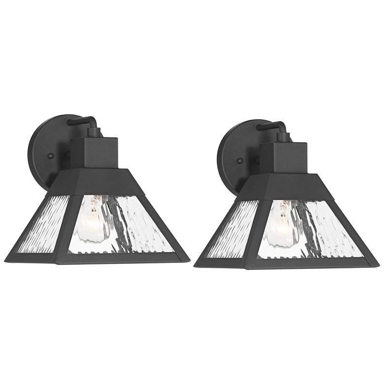Image 2 Delia 9 1/4" High Textured Black Outdoor Wall Light Set of 2