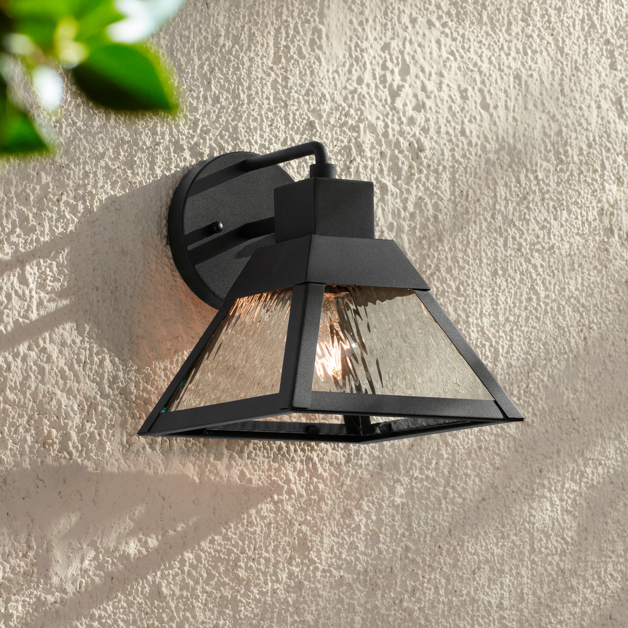 Delia 9 1/4" High Textured Black Outdoor Wall Light Set of 2