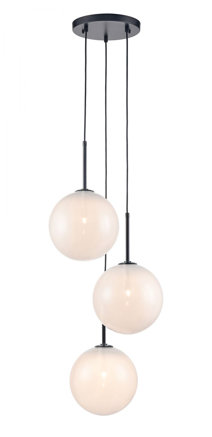 Delilah 3-Light 17"W Chandelier in Black/Opal Glass