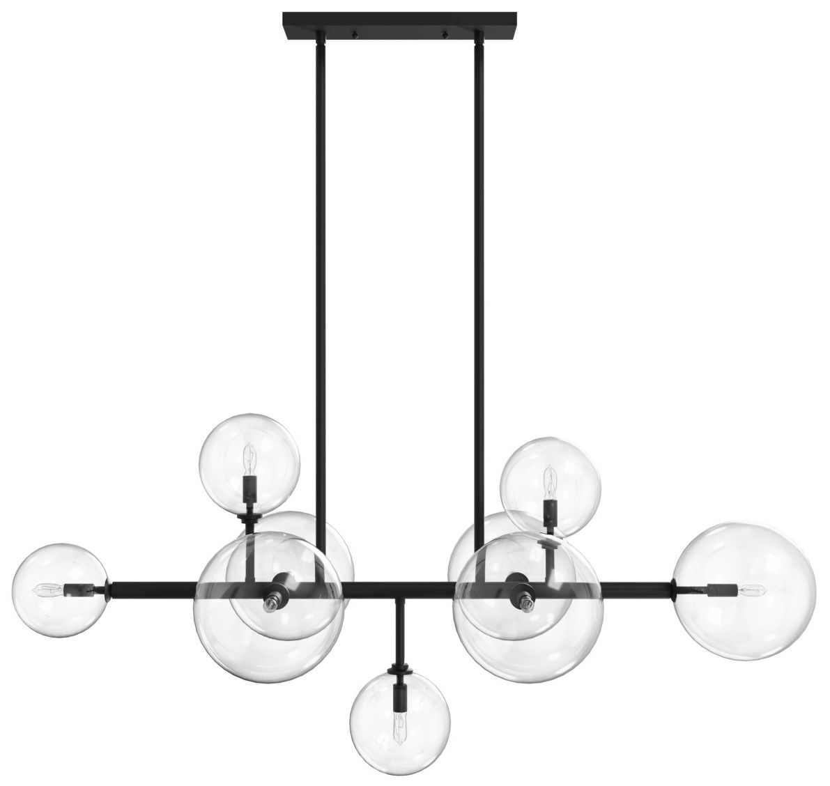 Delilah 9-Light 51"W Chandelier in Black/Clear Glass