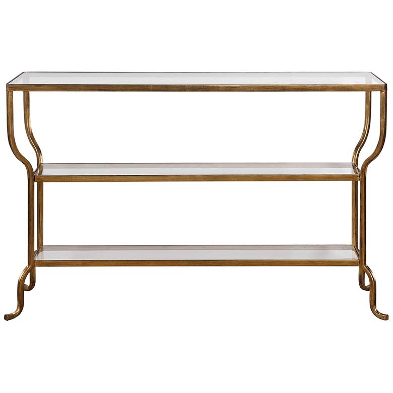Image 2 Deline 54 1/4 inch Wide Antiqued Gold 2-Shelf Console Table