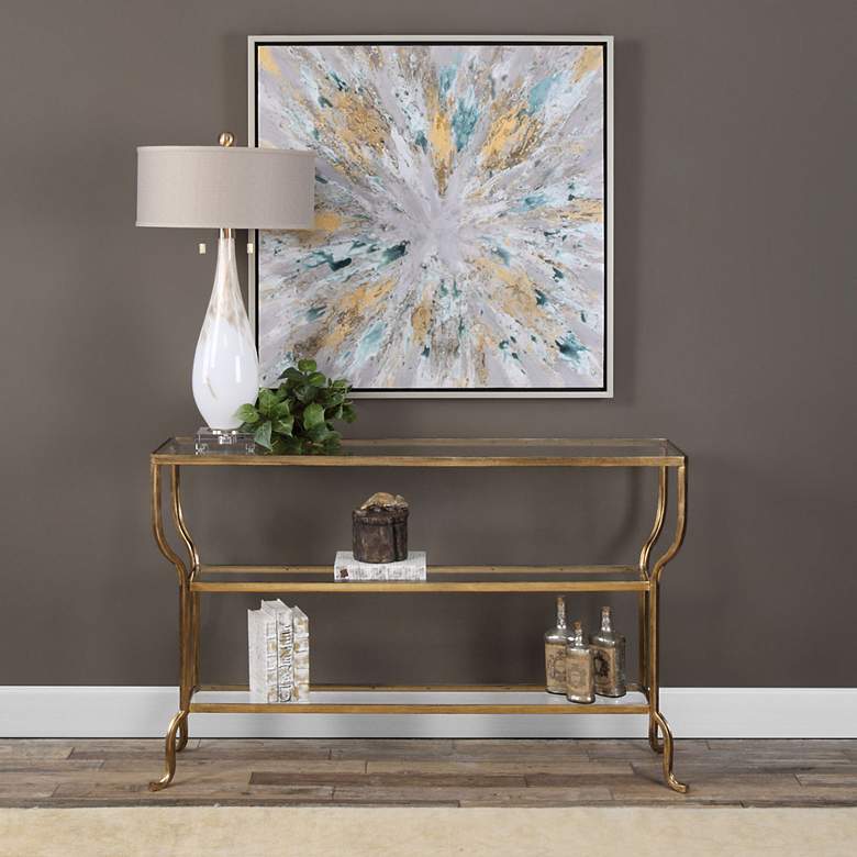 Image 1 Deline 54 1/4 inch Wide Antiqued Gold 2-Shelf Console Table