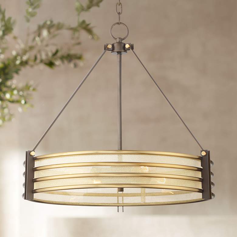 Image 1 Dell 23 1/2 " Wide Warm Gold and Bronze 4-Light Drum Pendant