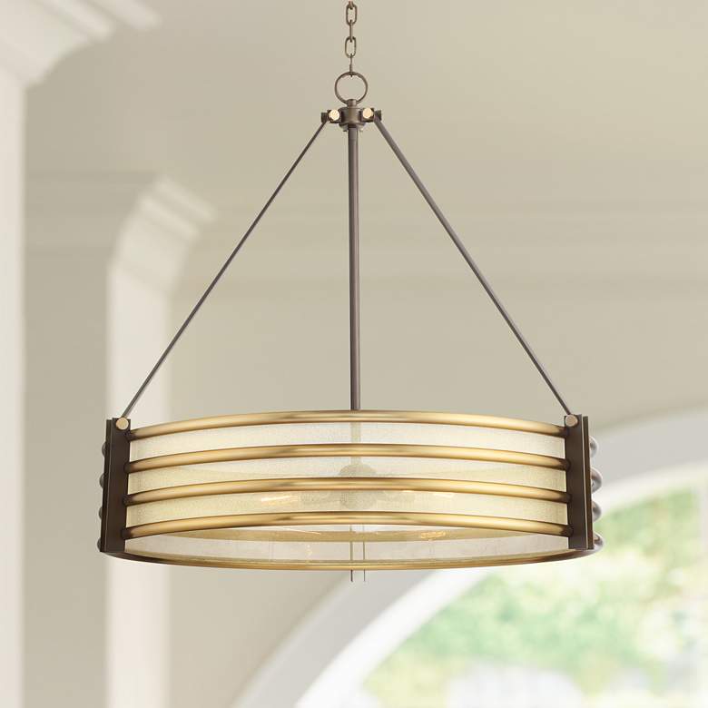Image 1 Dell 34 1/2  inch Wide Gold and Bronze 5-Light Modern Luxe Drum Pendant