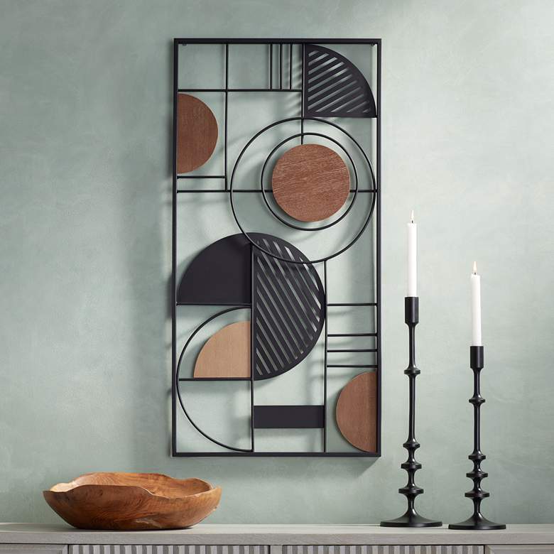 Image 1 Delmar 39 1/2 inch High Black Brown Rectangular Metal Wall Art