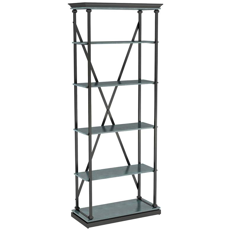 Image 2 Delonge 15 3/4" Wide Antique Blue and Black 5-Shelf Bookcase