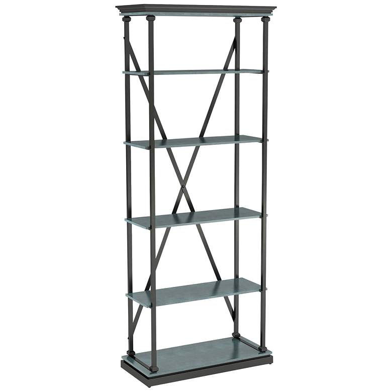 Image 2 Delonge 15 3/4 inch Wide Antique Blue and Black 5-Shelf Bookcase