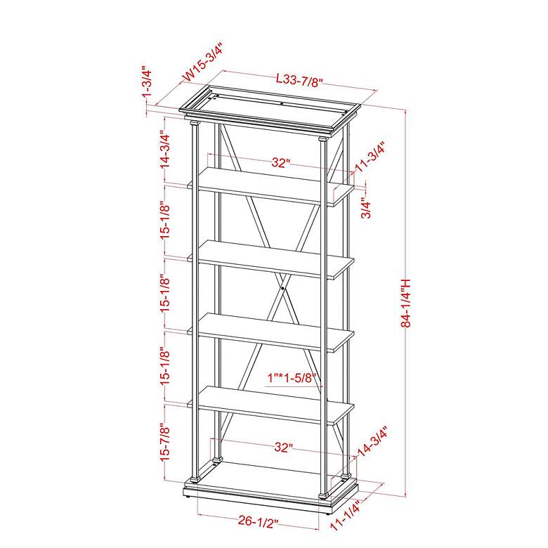 Image 5 Delonge 15 3/4 inch Wide Antique Blue and Black 5-Shelf Bookcase more views