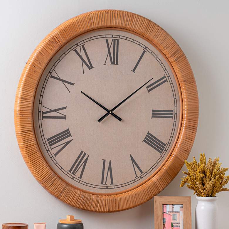 Image 1 Delores Natural Rattan 34 1/2 inch Round Wall Clock