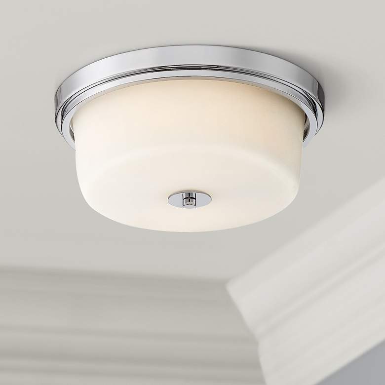 Image 1 Delphi 12 3/4"W Chrome and White Glass 2-Light Ceiling Light