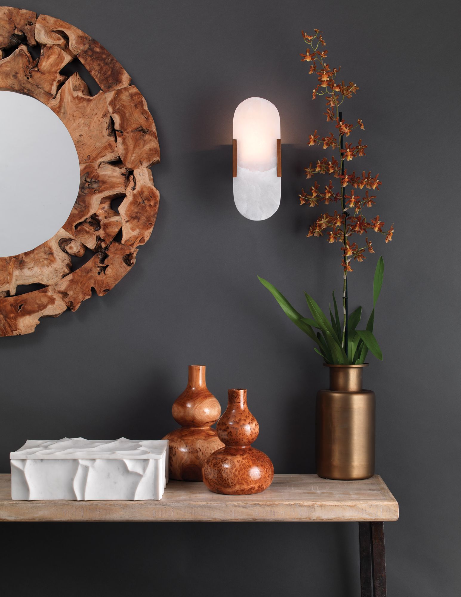 Delphi 13" High Antique Brass and Alabaster Wall Sconce
