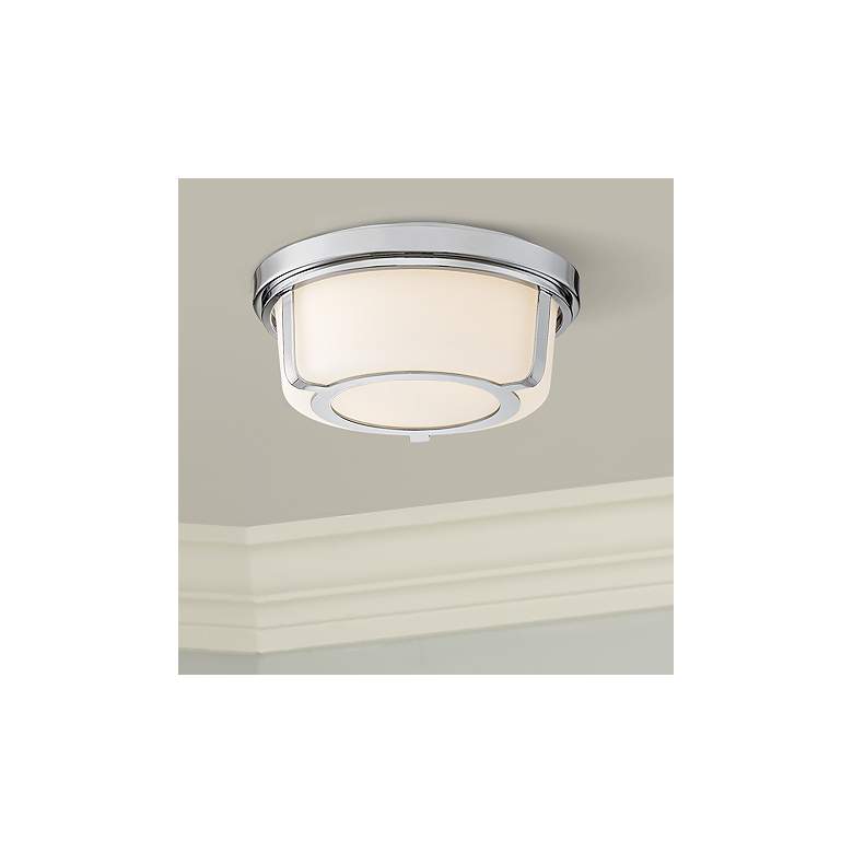 Image 1 Delphi 13"W Chrome Framed White Glass 2-Light Ceiling Light