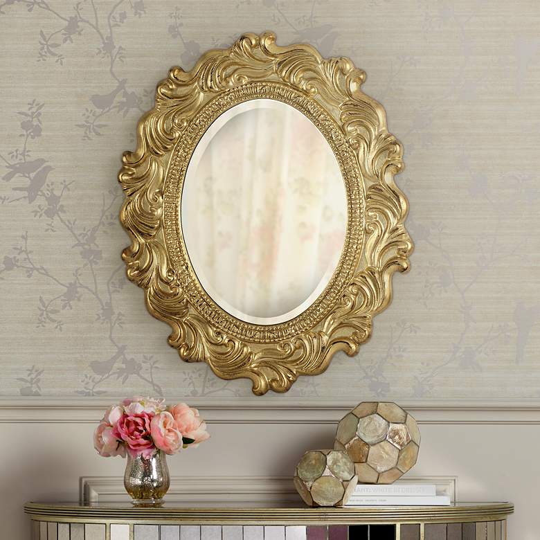 Image 1 Delphi Antique Gold 19 3/4" x 24 1/2" Oval Wall Mirror