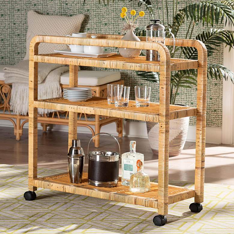Image 1 Delphine 33 1/2" Wide Natural Brown Rattan Kitchen Cart