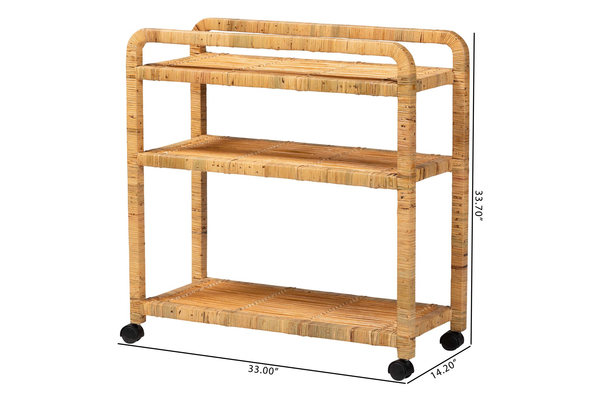 Delphine 33 1/2" Wide Natural Brown Rattan Kitchen Cart