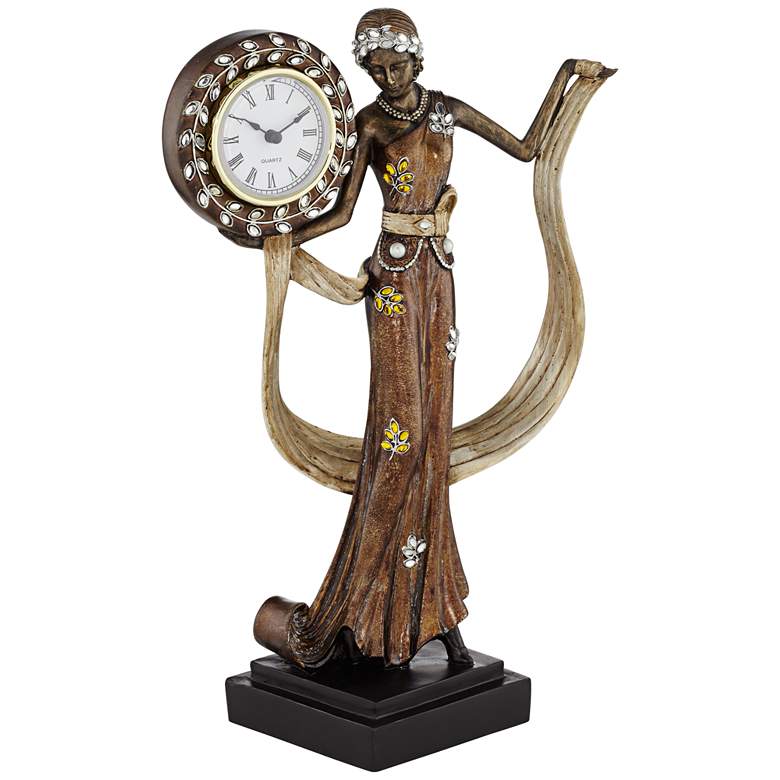 Image 1 Delphine Bronze 13 3/4 inch High Tabletop Clock