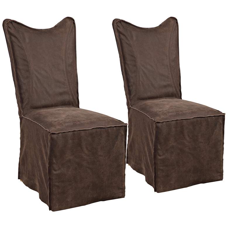 Image 2 Delroy Chocolate Leather Slipcover Dining Chairs Set of 2