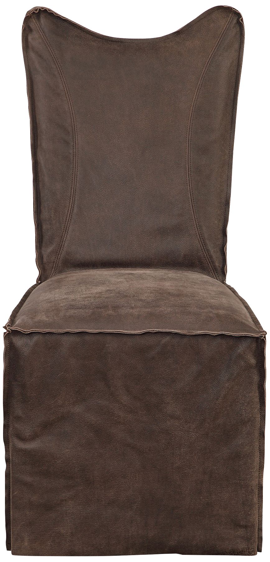 Delroy Chocolate Leather Slipcover Dining Chairs Set of 2 87M53
