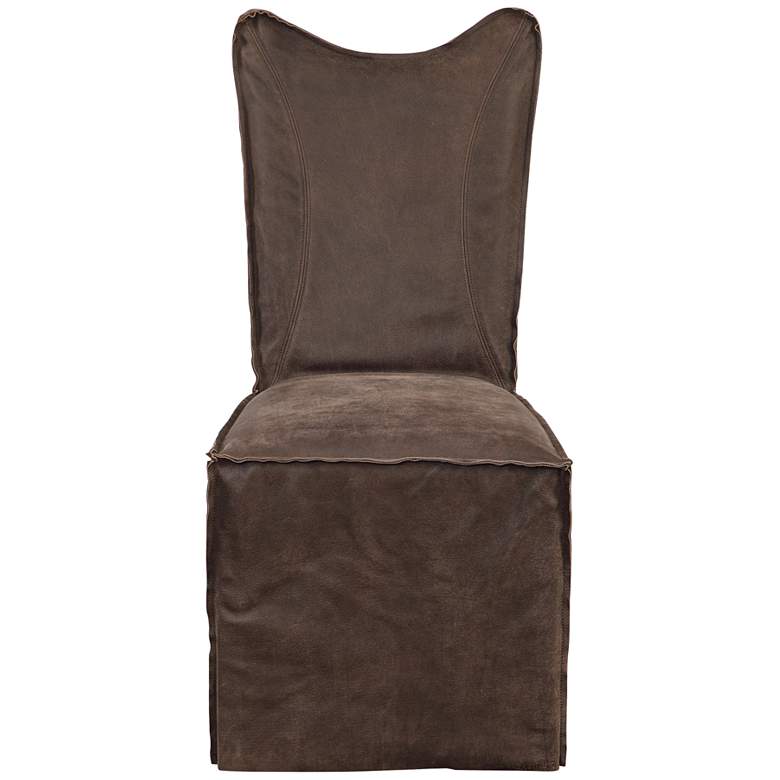 Image 5 Delroy Chocolate Leather Slipcover Dining Chairs Set of 2 more views