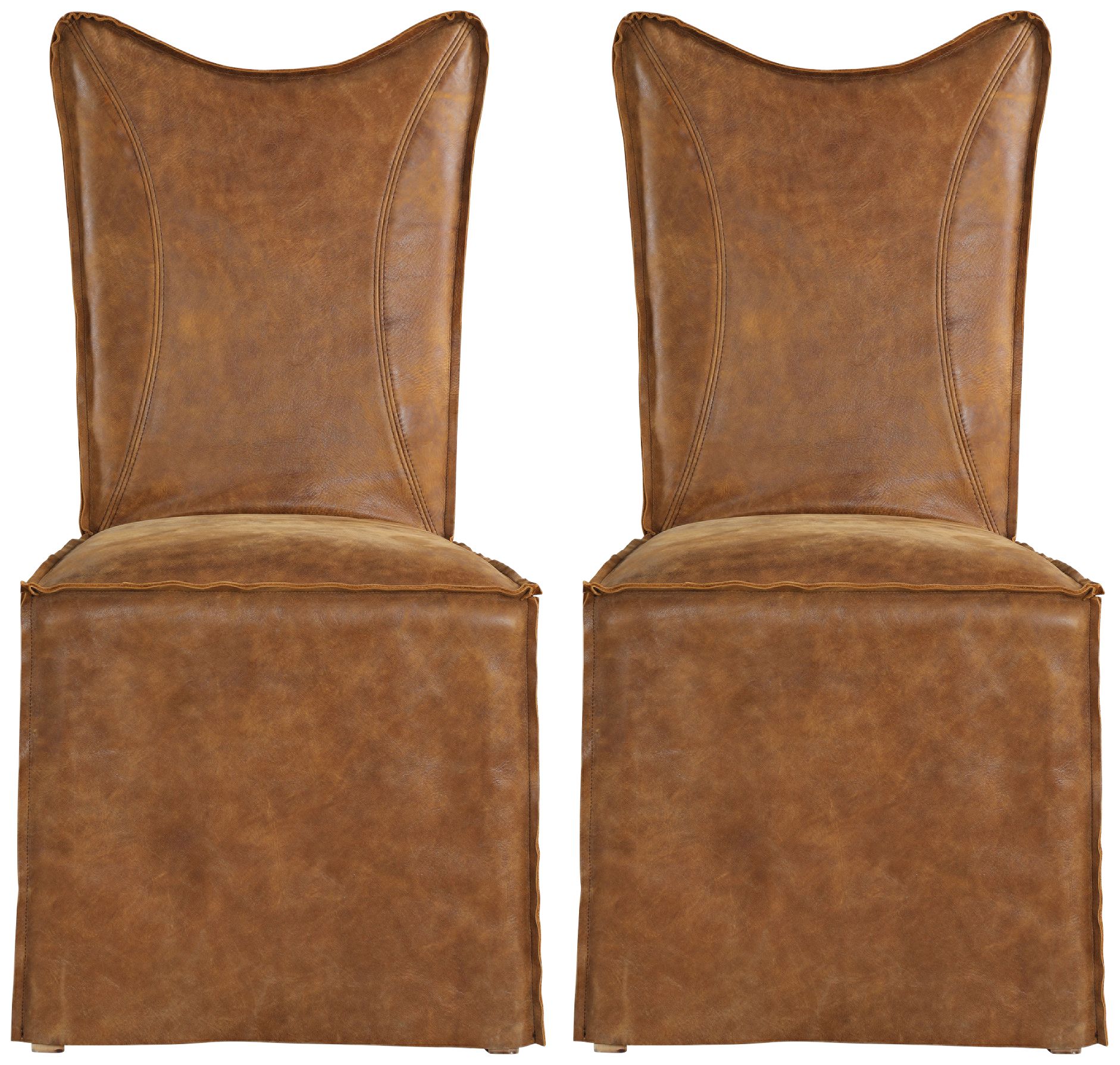 Delroy Cognac Leather Slipcover Dining Chairs Set of 2 87M52