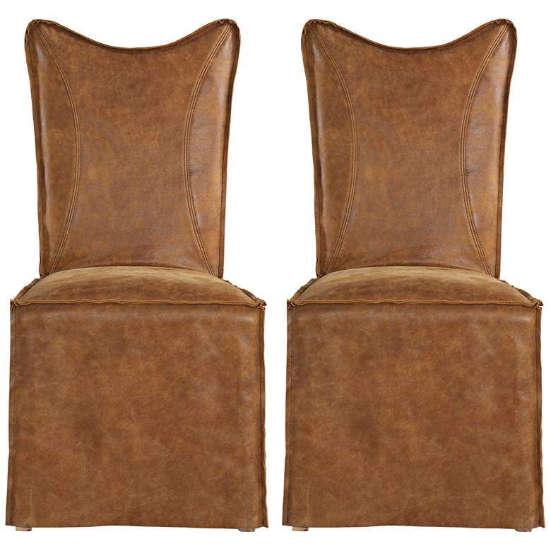 Image 1 Delroy Cognac Leather Slipcover Dining Chairs Set of 2