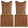 Delroy Cognac Leather Slipcover Dining Chairs Set of 2