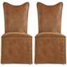 Delroy Cognac Leather Slipcover Dining Chairs Set of 2
