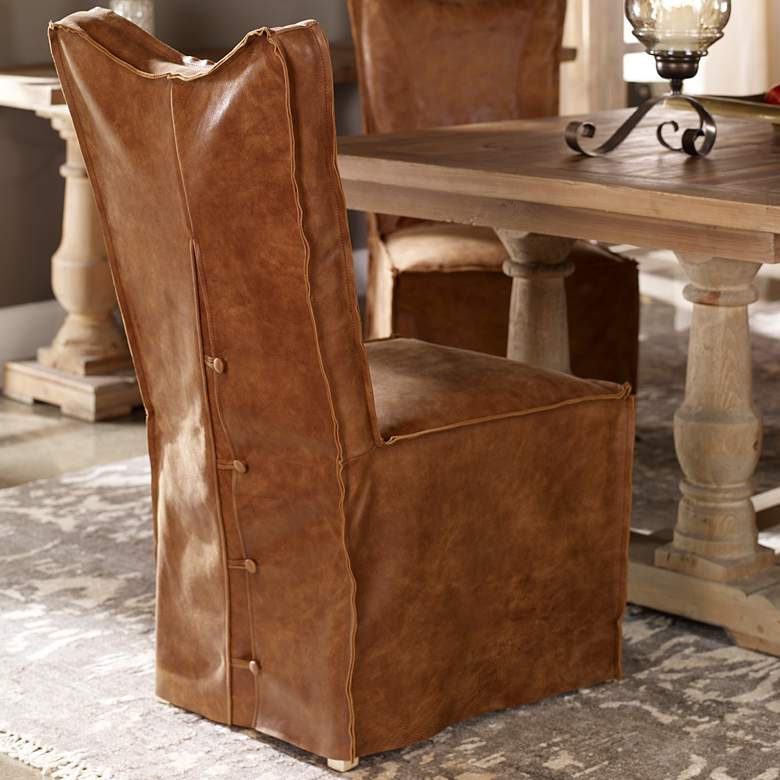 Image 7 Delroy Cognac Leather Slipcover Dining Chairs Set of 2 more views
