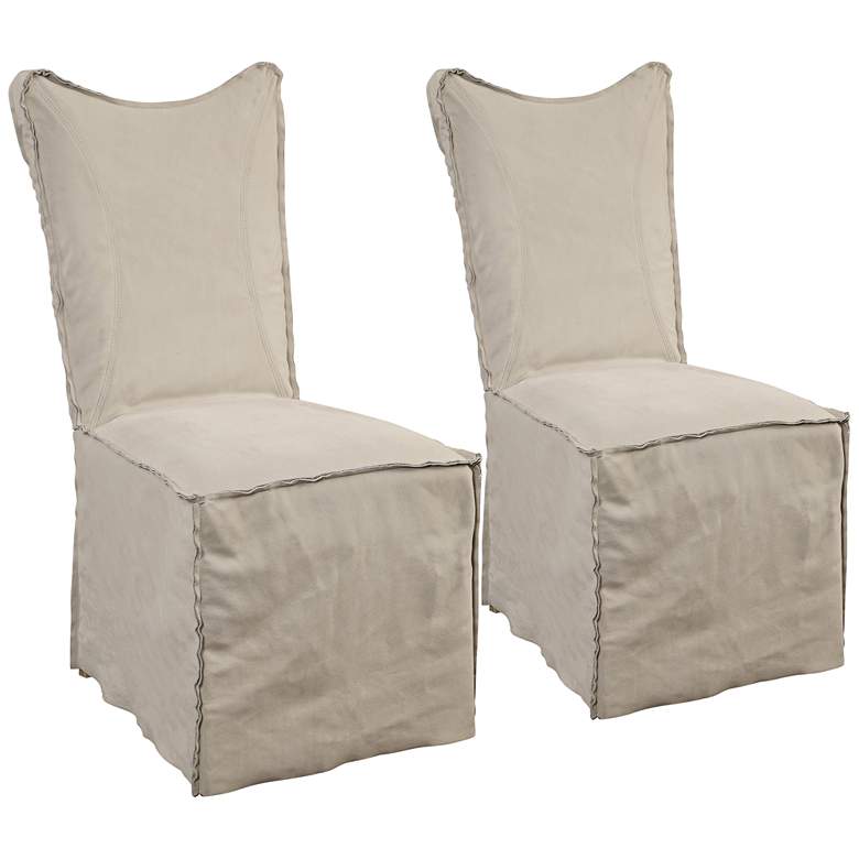 Image 2 Delroy Stone Ivory Leather Slipcover Dining Chairs Set of 2