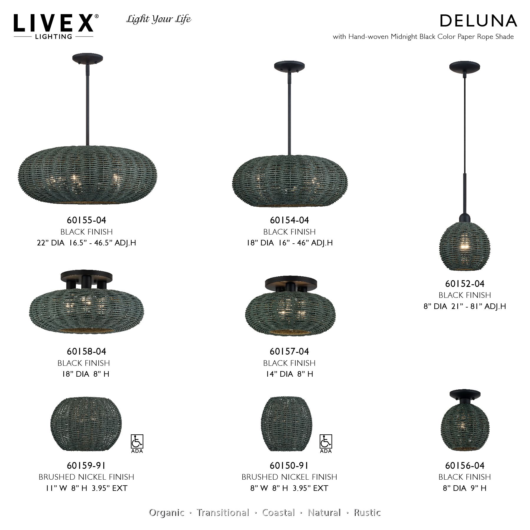 Deluna 3 Light Black Pendant Chandelier