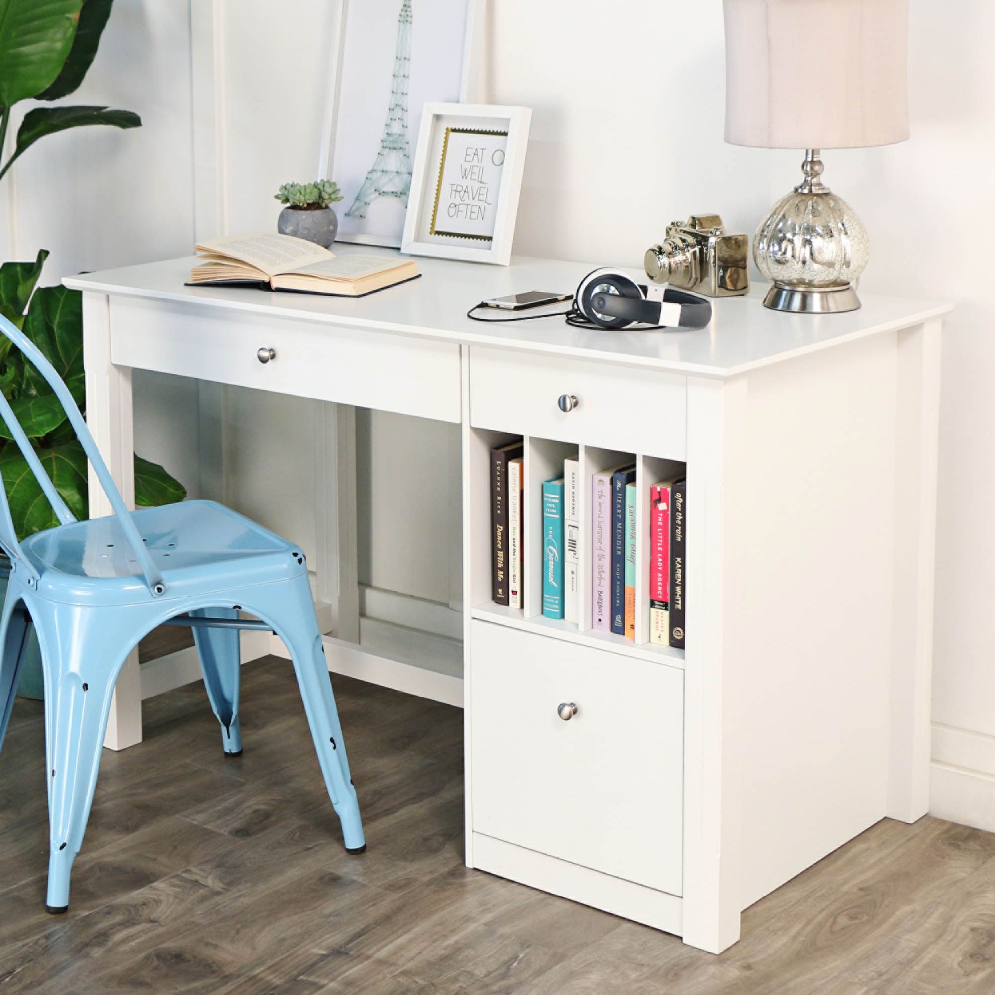 white with wood desk