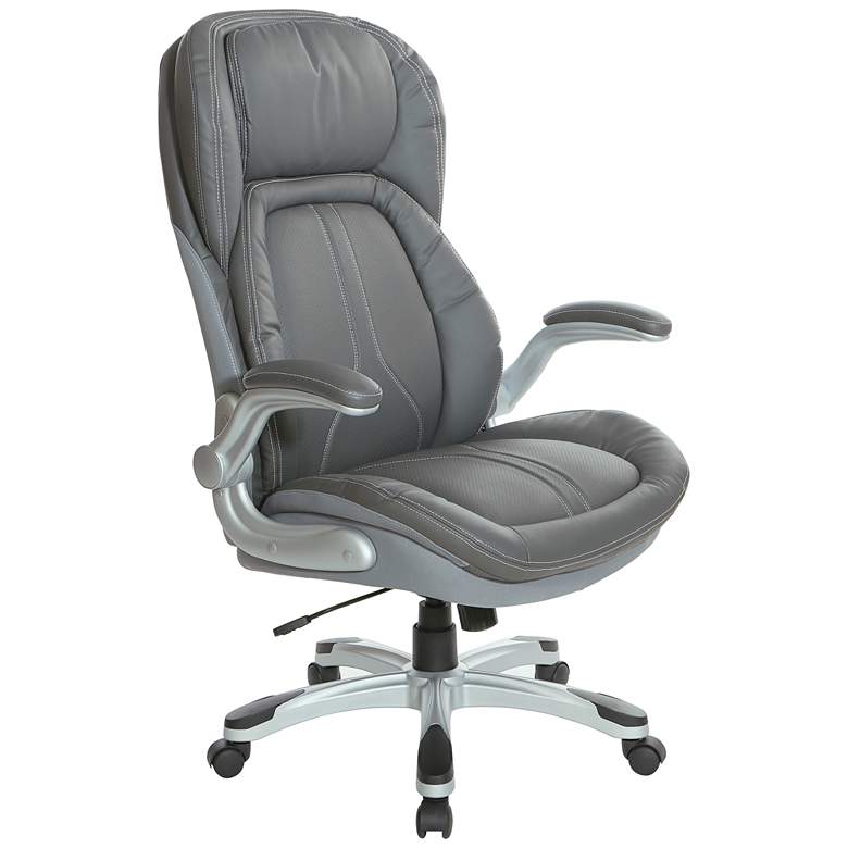 Image 1 Deluxe Executive Leather Gray Adjustable Swivel Office Chair
