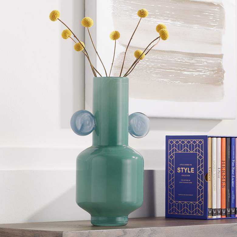 Image 2 Delvin 12 1/4" High Green and Blue Glass Decorative Vase