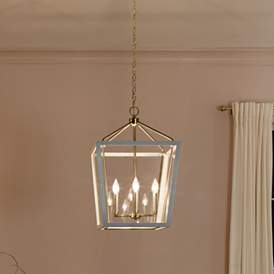 Image1 of Delvin 16" Wide Champagne Bronze and White 4-Light Pendant