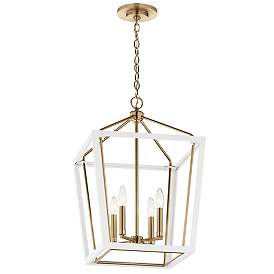 Image3 of Delvin 16" Wide Champagne Bronze and White 4-Light Pendant more views