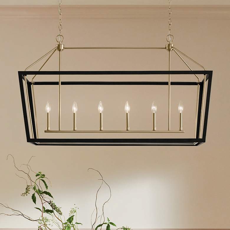 Image 1 Delvin 44 1/4"W Bronze and Black 6-Light Linear Chandelier