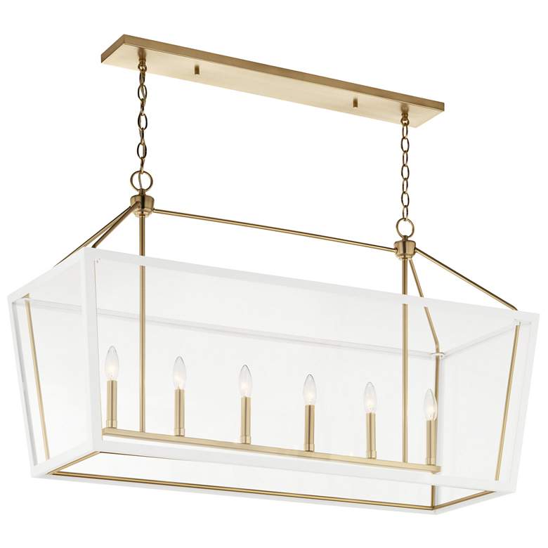Image 1 Delvin 44 Inch 6 Light Linear Chandelier in Champagne Bronze and White