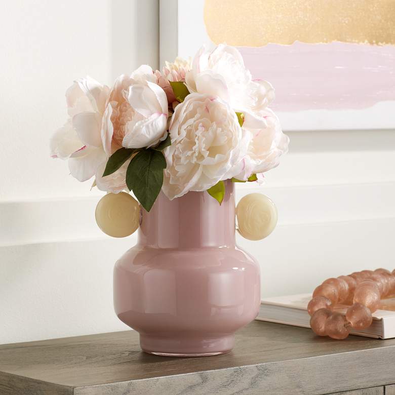 Image 2 Delvin 8 1/2" High Pink and Yellow Glass Decorative Vase