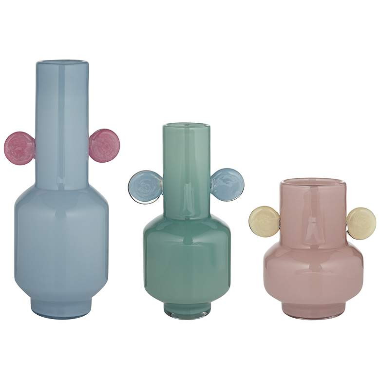 Image 2 Delvin Blue Green and Pink Pastels Glass 3-Piece Decorative Vase Set