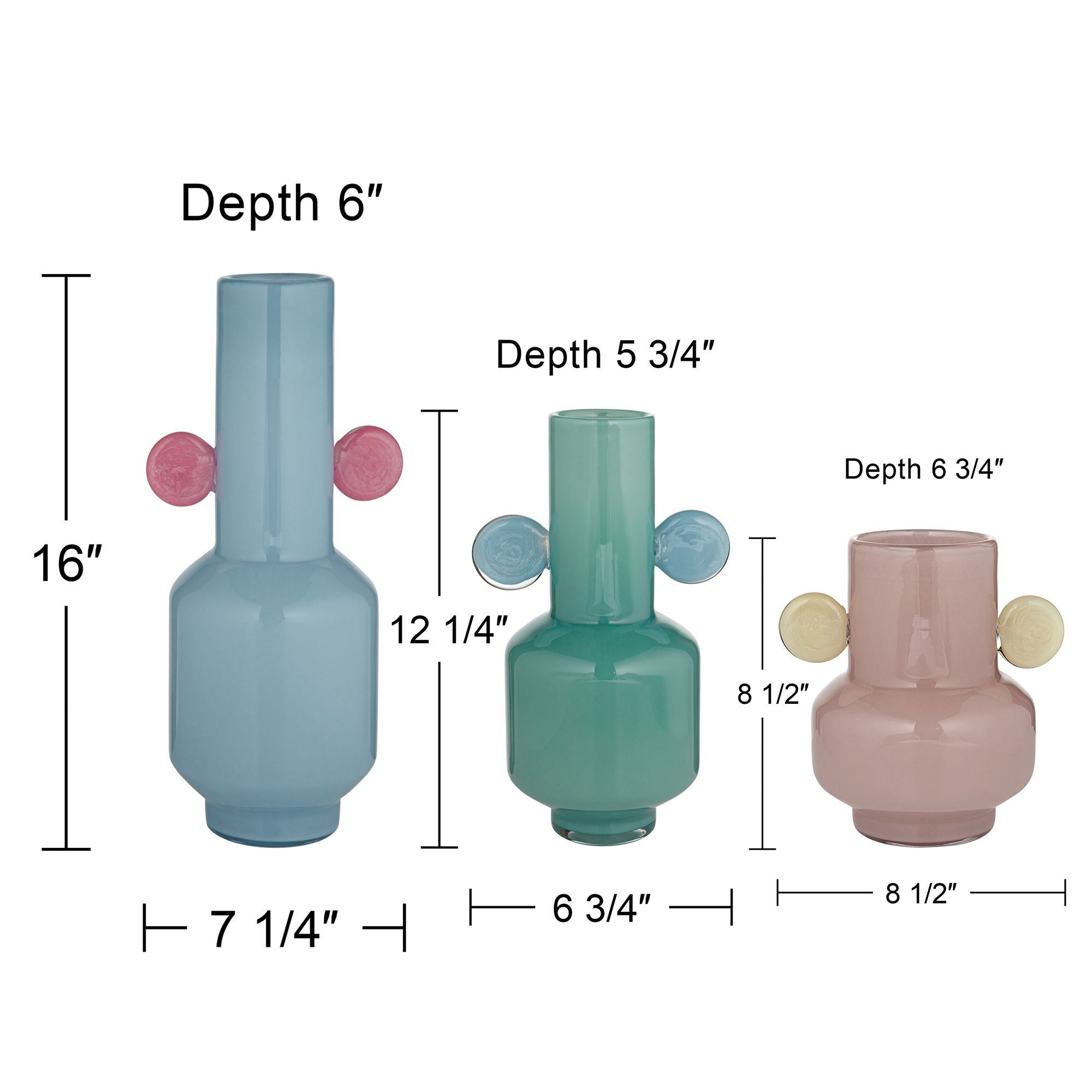 Delvin Blue Green and Pink Pastels Glass 3-Piece Decorative Vase Set
