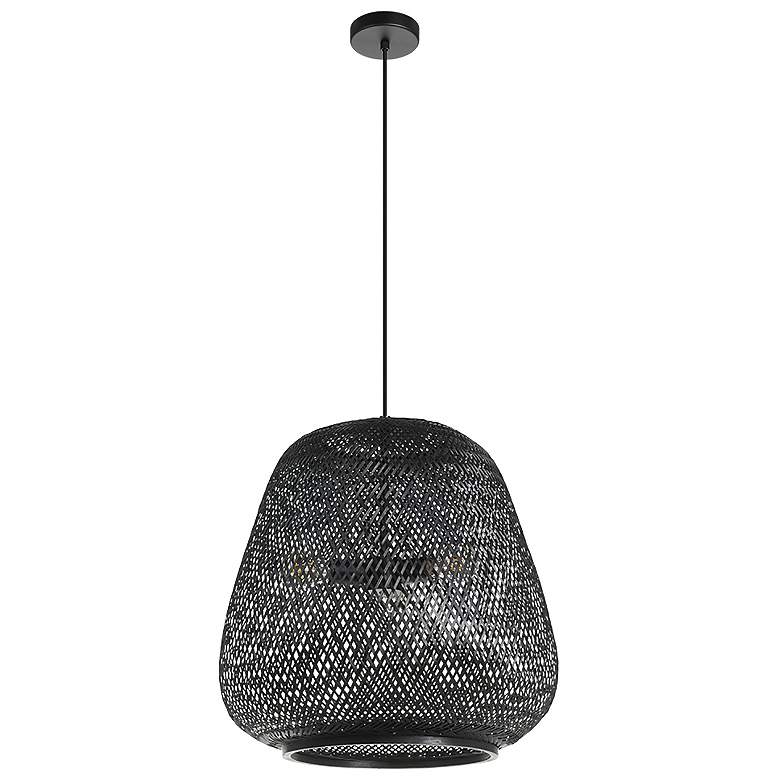 Image 1 Dembleby 20" Wide 3-Light Black Pendant With Black Bamboo Shade