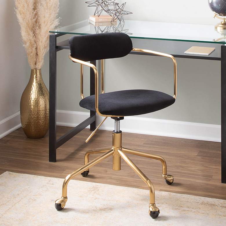 Image 1 Demi Black Velvet Fabric Adjustable Swivel Office Chair