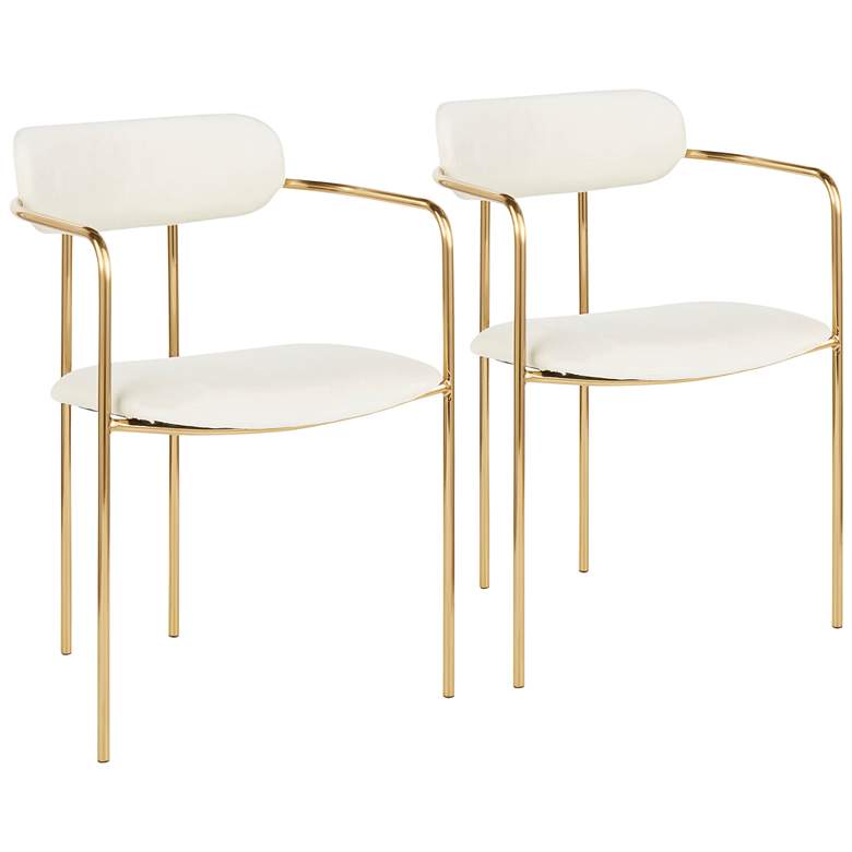 Image 1 Demi Contemporary Chair in Gold Metal and Cream Velvet by LumiSource Pair