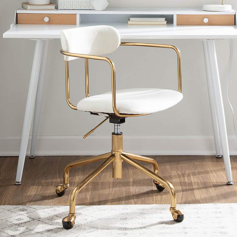 Image 1 Demi Cream Velvet Fabric Adjustable Swivel Office Chair