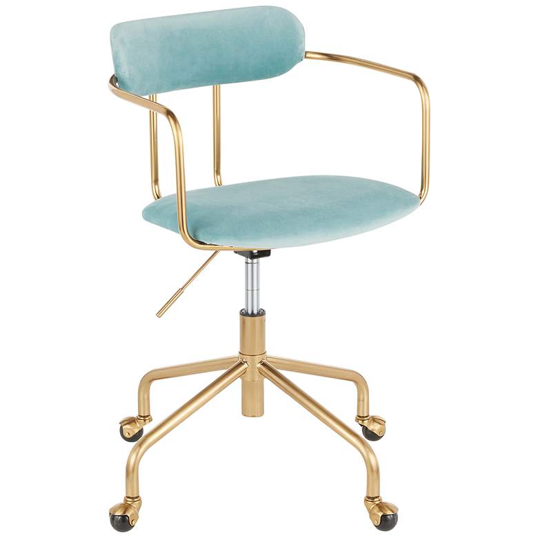 Image 2 Demi Light Blue Velvet Fabric Adjustable Swivel Office Chair