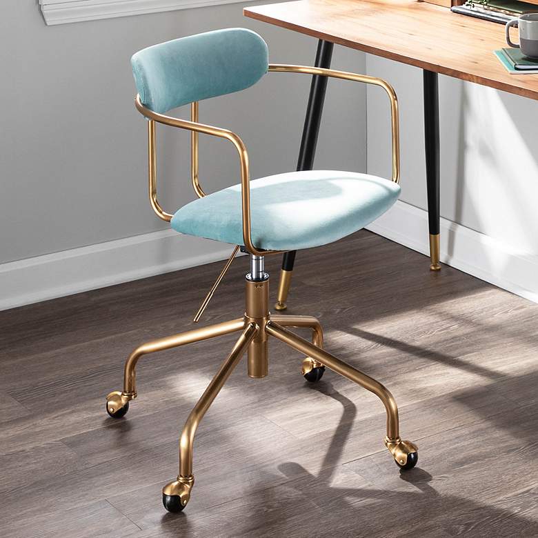 Image 1 Demi Light Blue Velvet Fabric Adjustable Swivel Office Chair