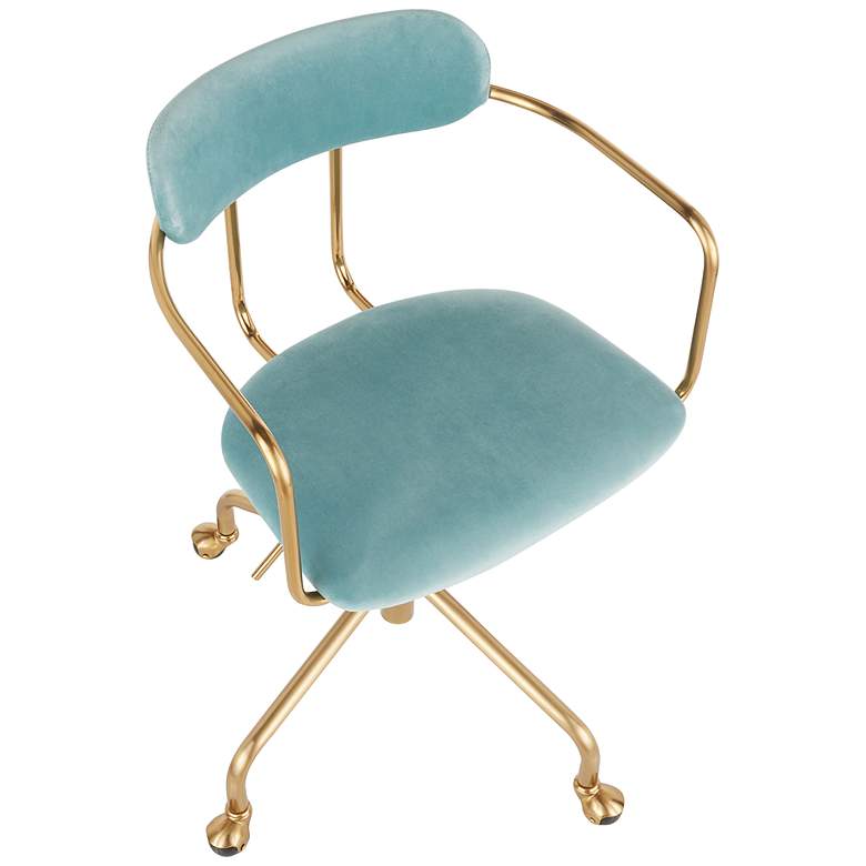 Image 6 Demi Light Blue Velvet Fabric Adjustable Swivel Office Chair more views